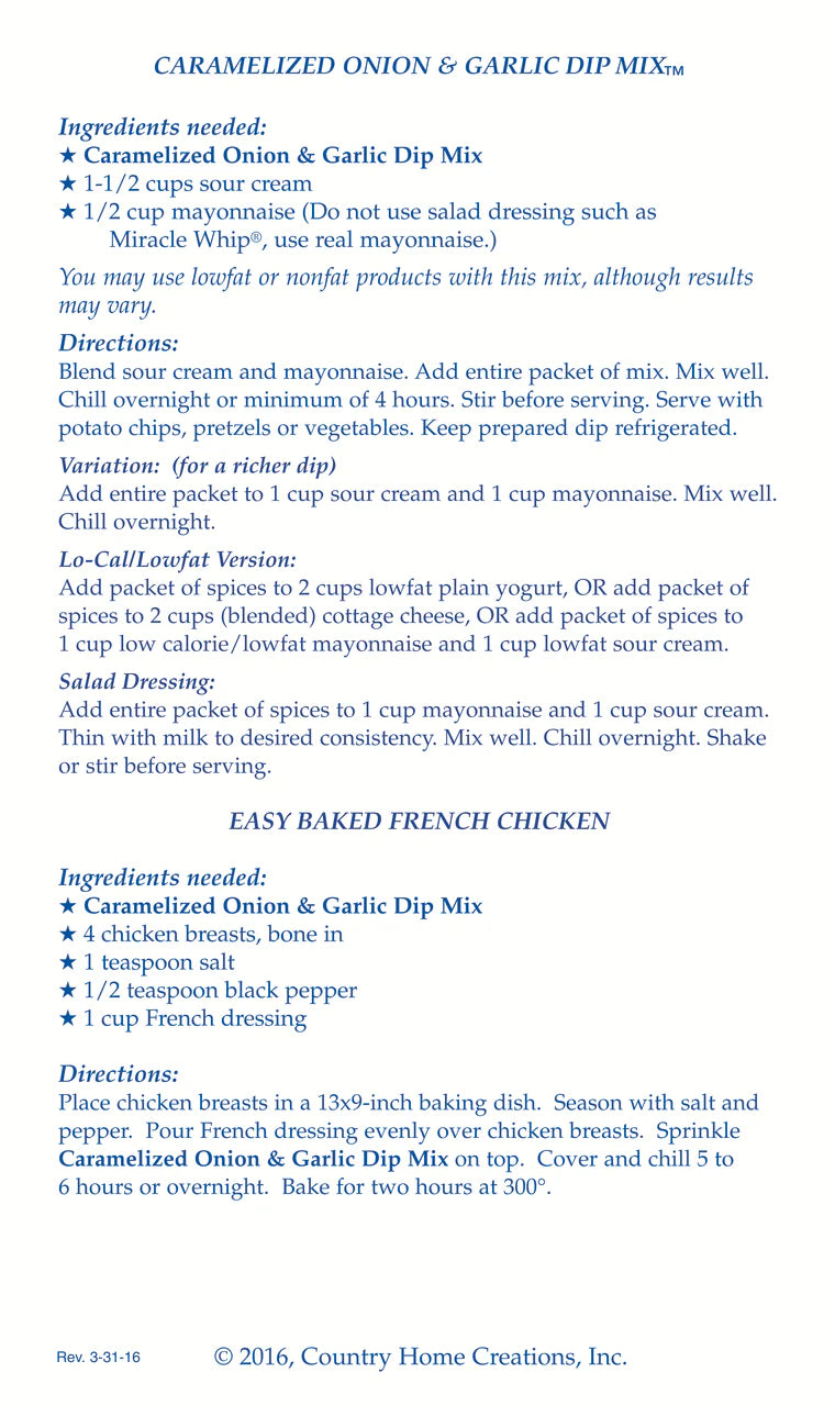 Caramelized Onion & Garlic Dip MIx