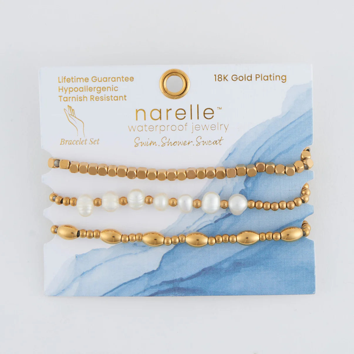 Narelle Waterproof Multi Genuine Pearl Stretch Bracelet Set
