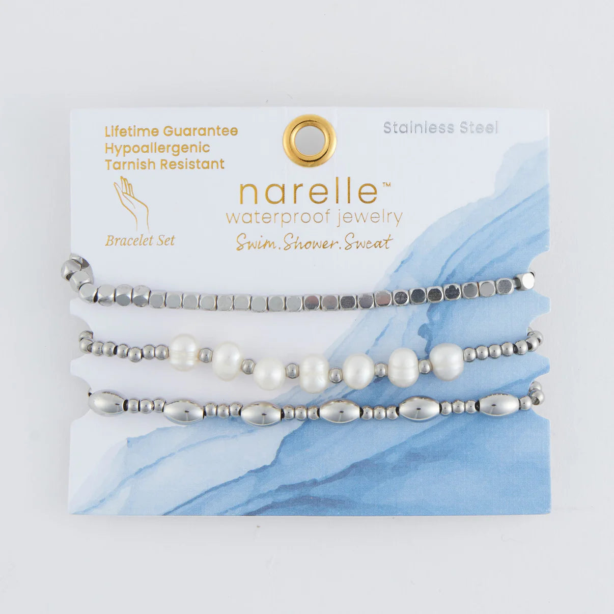 Narelle Waterproof Multi Genuine Pearl Stretch Bracelet Set