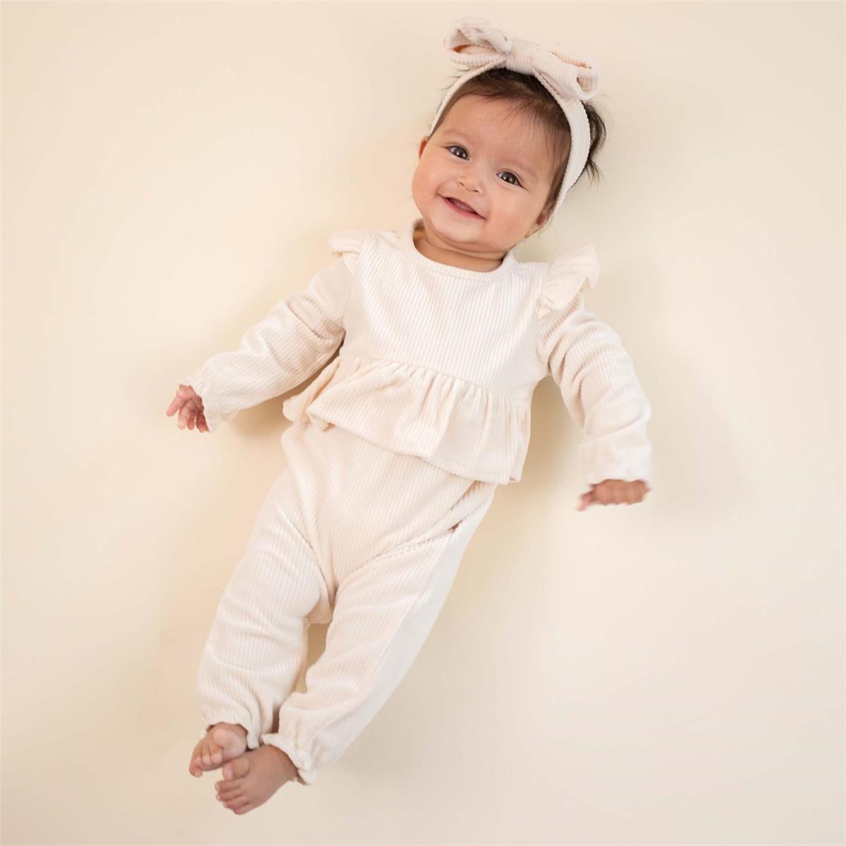 Cream Velour One-Piece & Headband Set