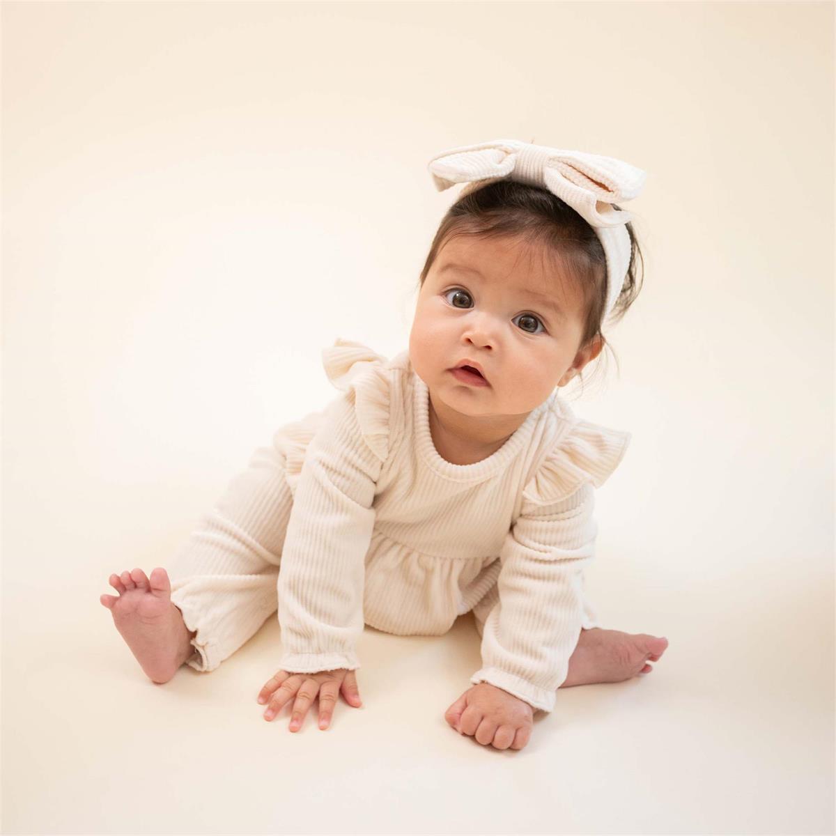 Cream Velour One-Piece & Headband Set