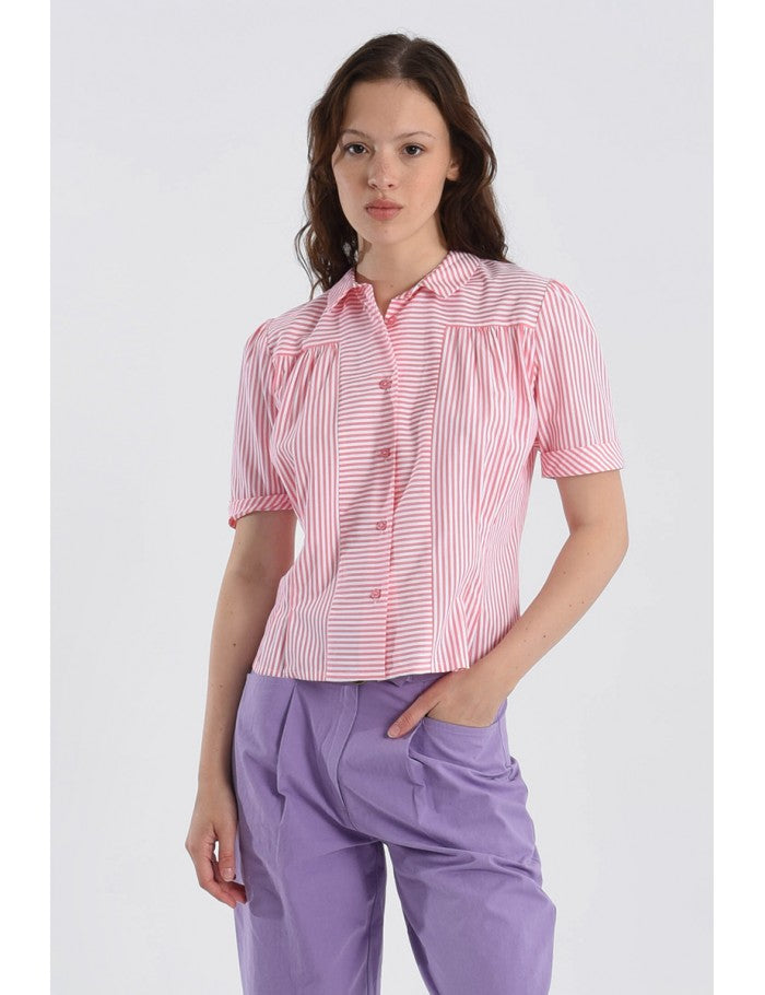 Lili Sidonio Striped Fitted Shirt Coral