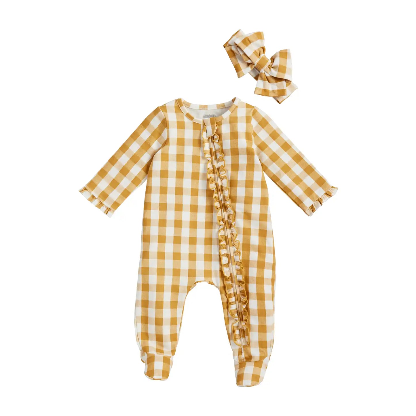 Mustard Gingham Baby Sleeper Set