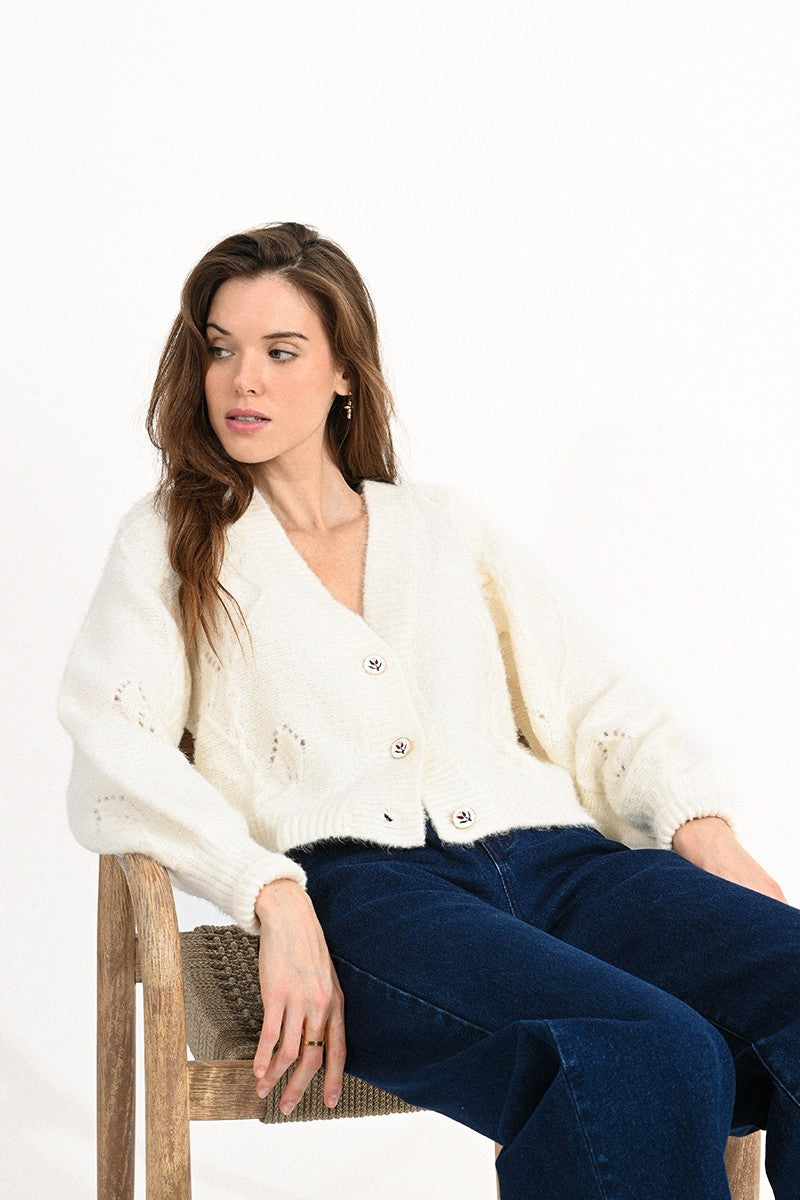 Molly Bracken Mixed Rib Knit Cardigan