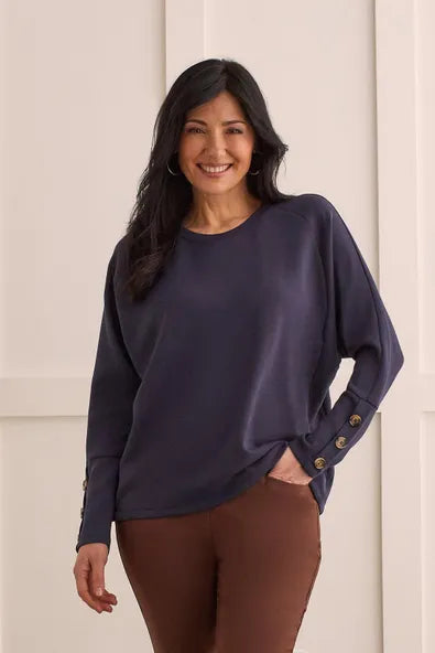 Tribal Scuba Knit Raglan Top With Buttons