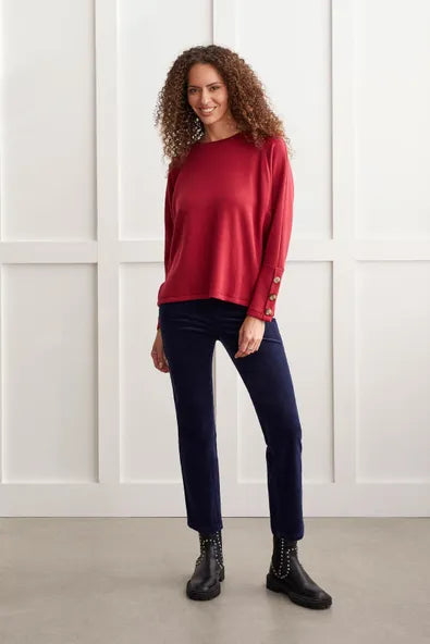 Tribal Scuba Knit Raglan Top With Buttons