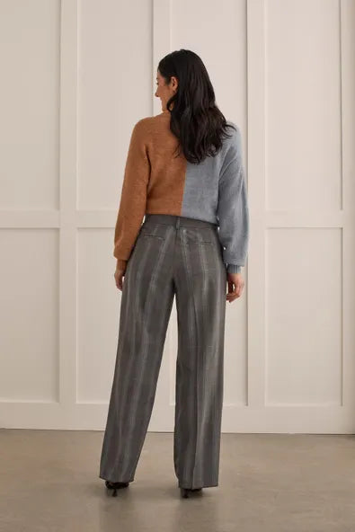 Tribal Pleated Plaid Wide-Leg Trousers