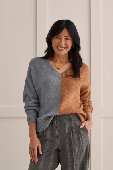 Tribal Two-Tone V-Neck Sweater