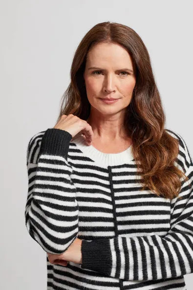 Tribal Striped Crew Neck Sweater With Slits