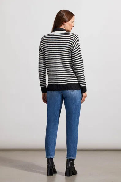 Tribal Striped Crew Neck Sweater With Slits