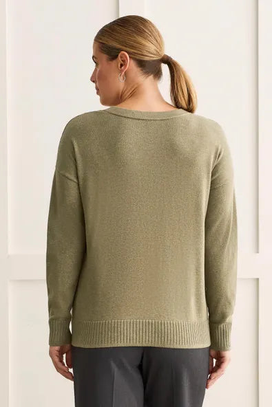 Tribal Cotton V-Neck Sweater With Zipper