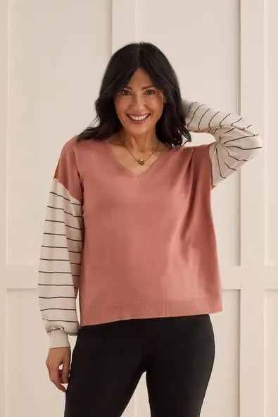 Tribal Combo Long Sleeve V-Neck Sweater