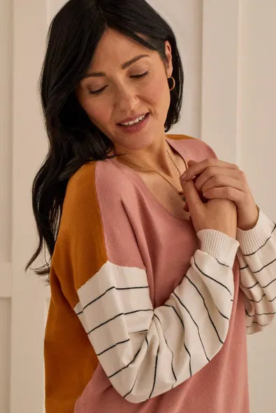 Tribal Combo Long Sleeve V-Neck Sweater