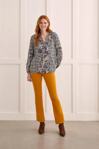Tribal Printed Poplin Notch Neck Blouse