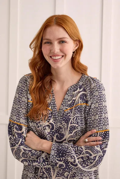Tribal Printed Poplin Notch Neck Blouse