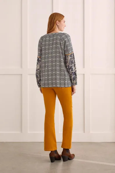 Tribal Printed Poplin Notch Neck Blouse