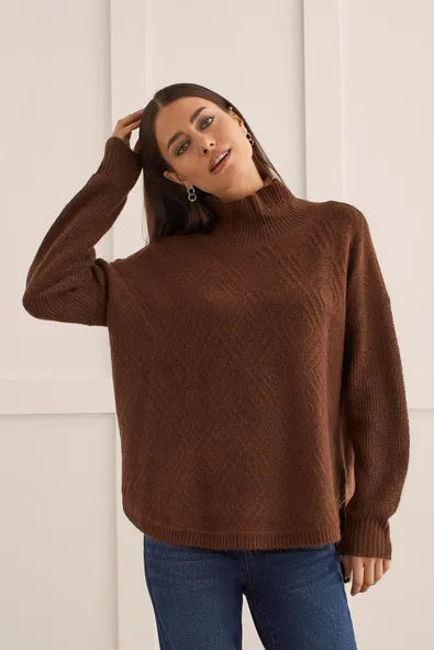 Tribal Textured Mock Neck Sweater
