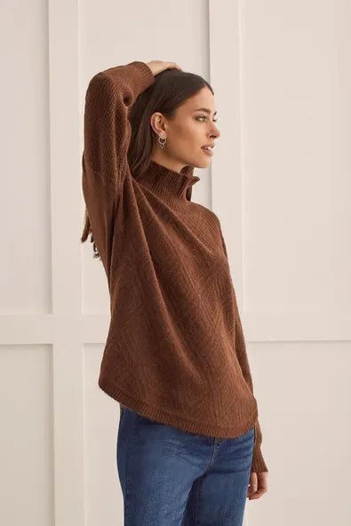 Tribal Textured Mock Neck Sweater