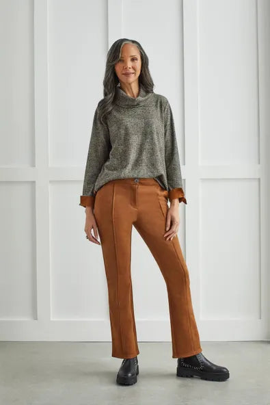 Tribal Suede Slim Bootcut Pants With Raw Hem