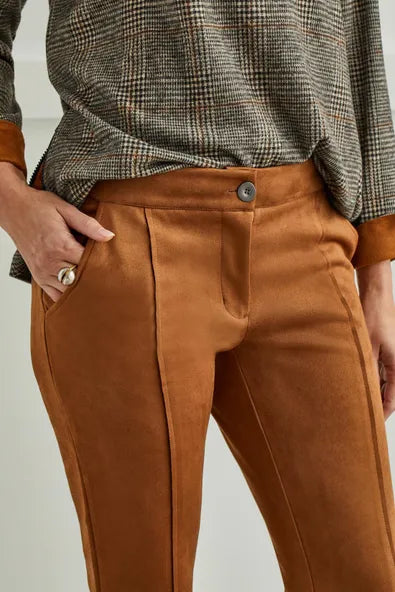 Tribal Suede Slim Bootcut Pants With Raw Hem