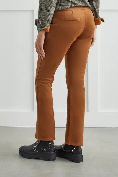 Tribal Suede Slim Bootcut Pants With Raw Hem