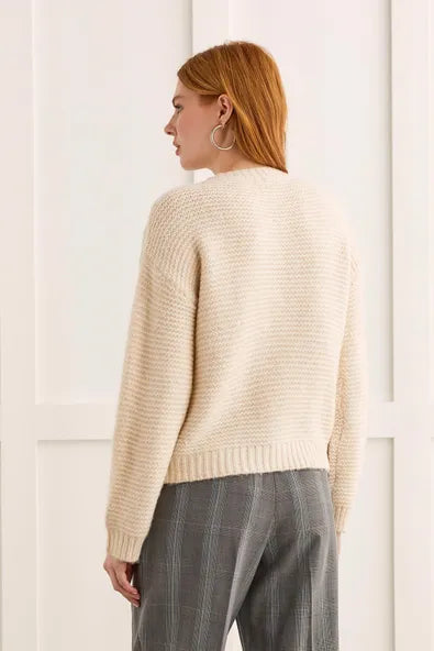 Tribal Cardigan Sweater With Faux Horn Buttons