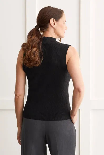Tribal Textured Sleeveless Mock Neck Top