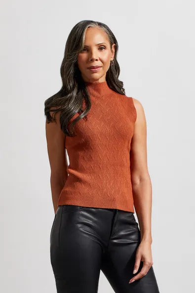 Tribal Textured Sleeveless Mock Neck Top