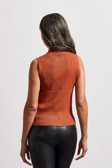 Tribal Textured Sleeveless Mock Neck Top