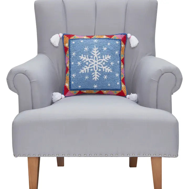 Fair Isle Snowflake With Tassels Hook Pillow