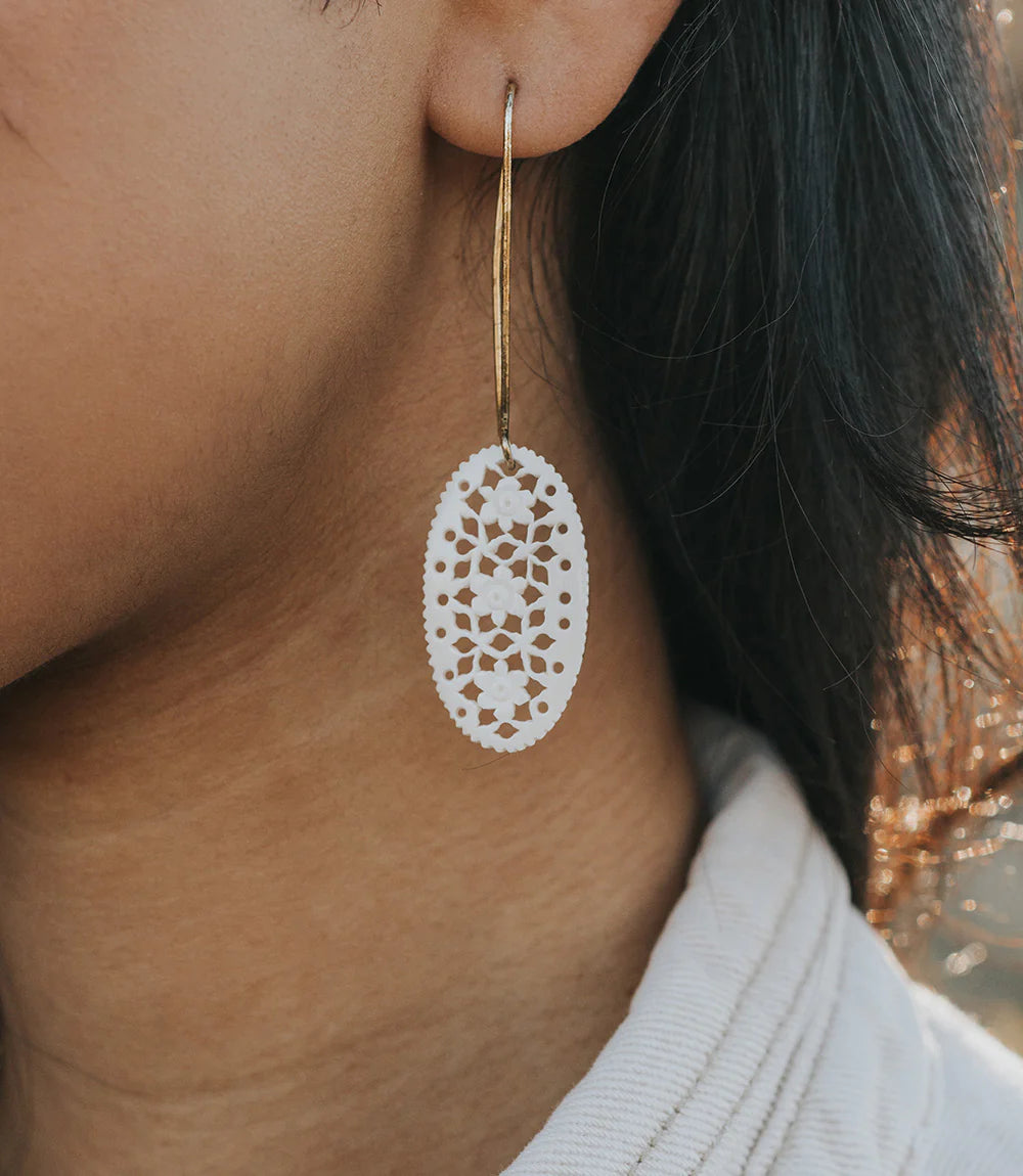 Charu Filigree Bone And Brass Drop Earrings