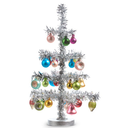 14’’ Vintage Tinsel Tree With Ornaments
