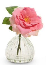 Pink Rose Stem In Glass Vase