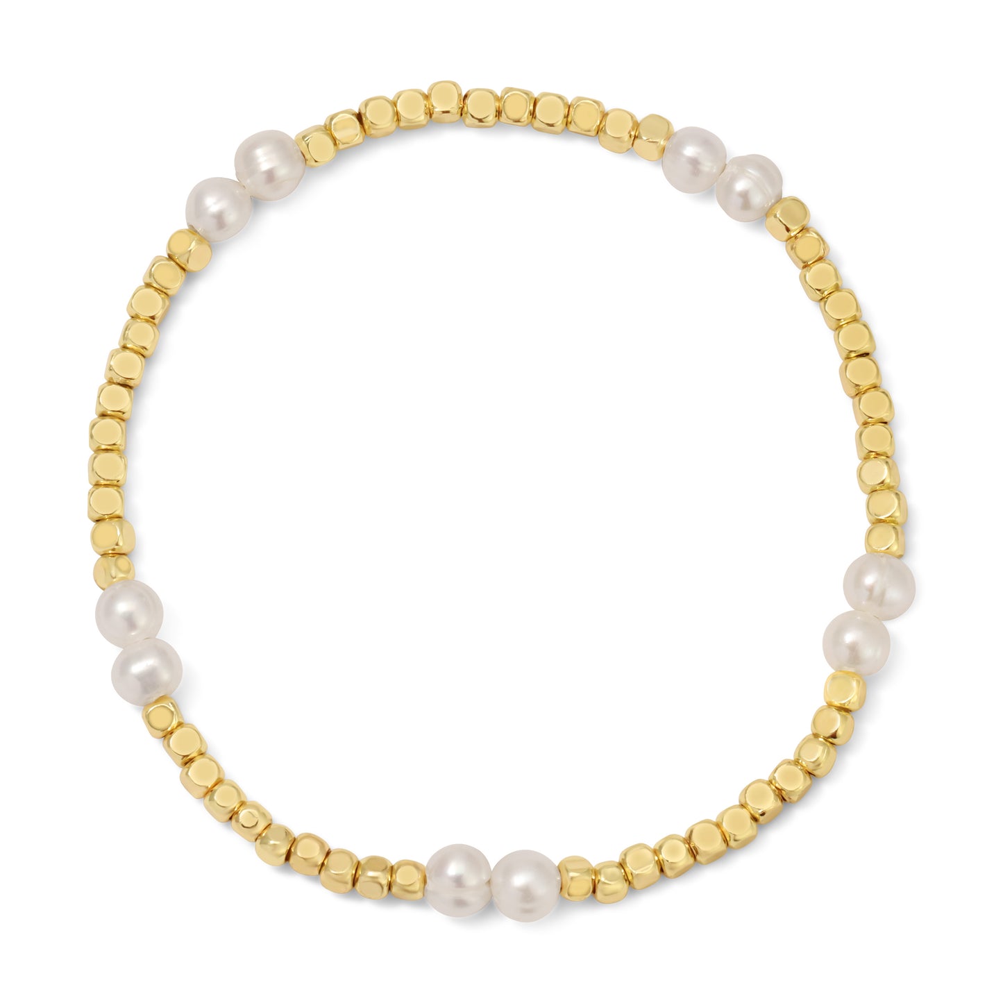Gold Cube & Pearl Bracelet - Petite (2.5mm)