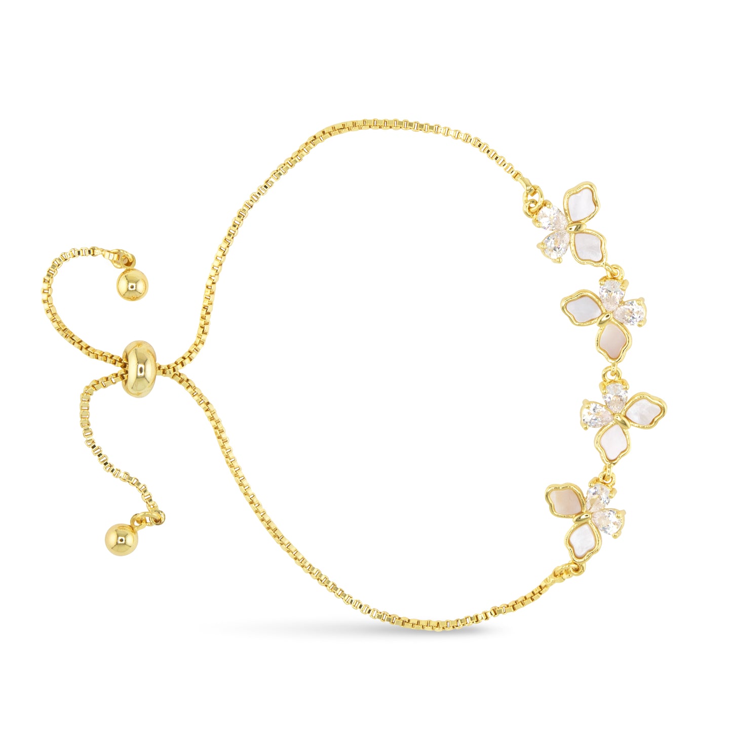 Mother Of Pearl & CZ Butterfly Pull-Cord Bracelet
