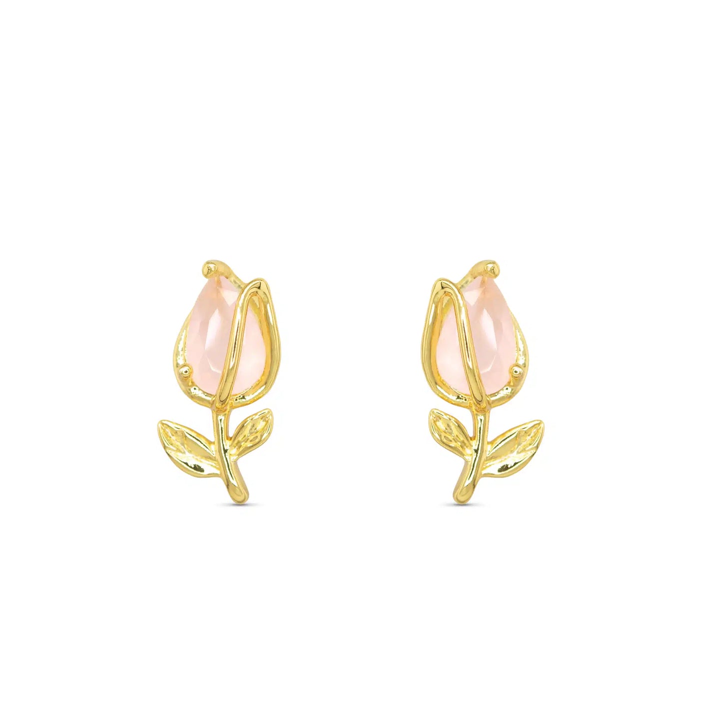 Gold CZ Pink Rose Earrings