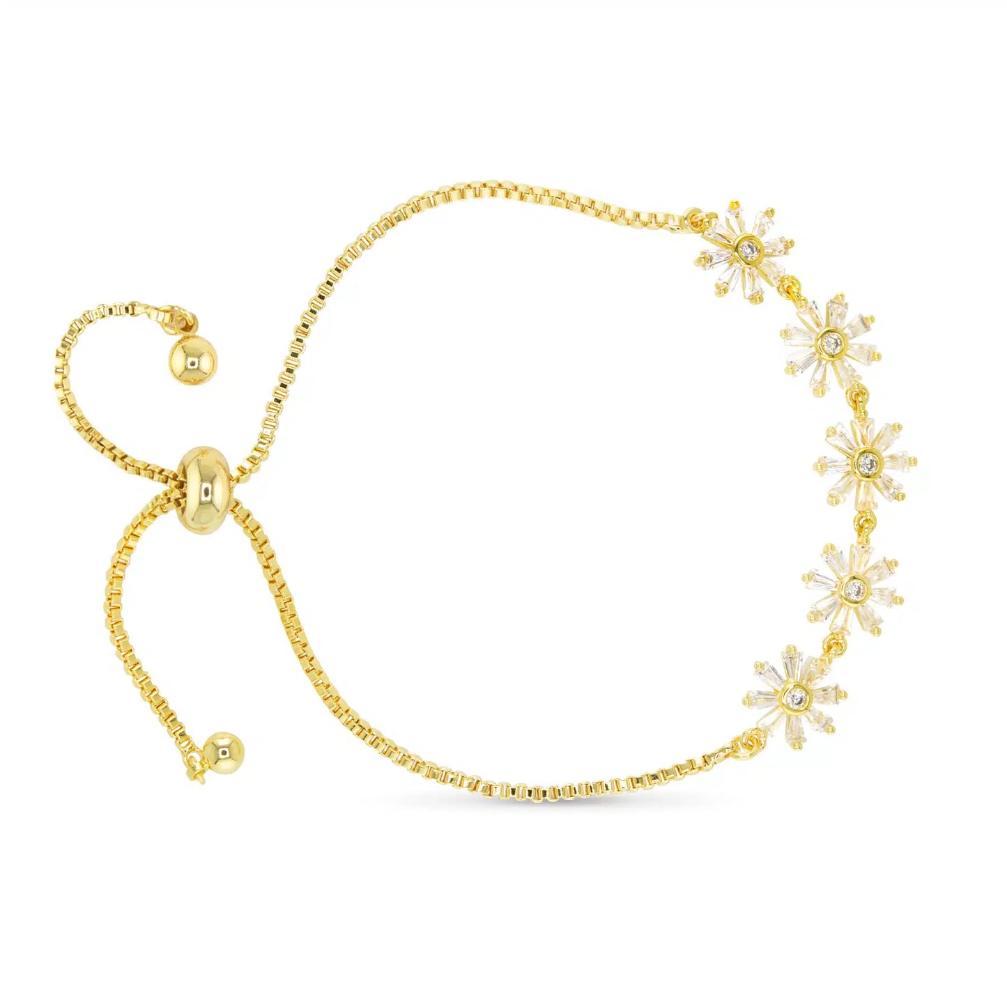 Gold CZ Flower Pull Cord Bracelet