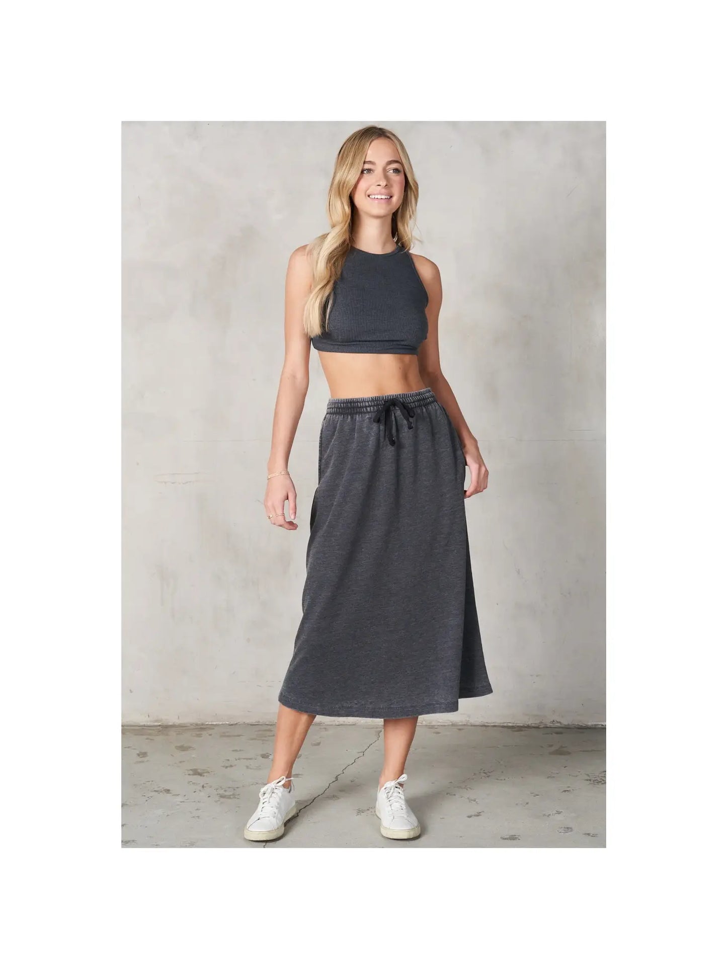 LaLaMia Burn Out Terry Midi Skirt Charcoal