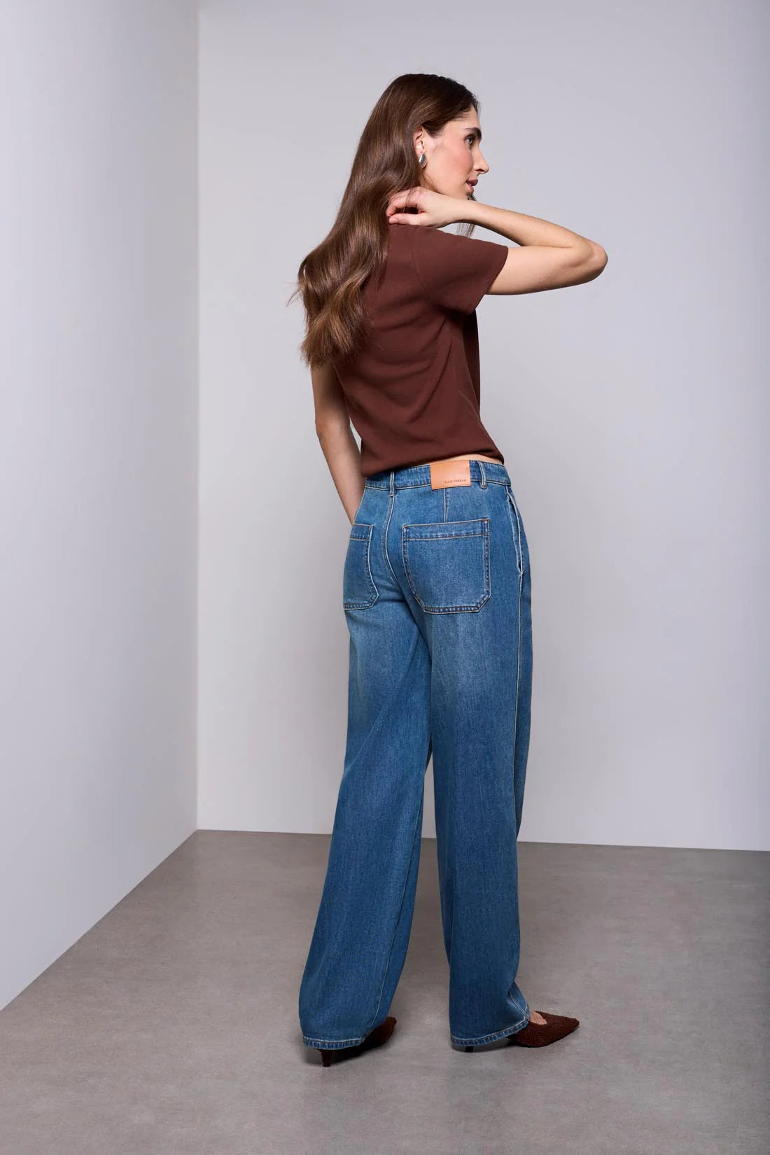 Tribal BLUE THREAD Cotton Ribbed Fitted Crew Neck Tee