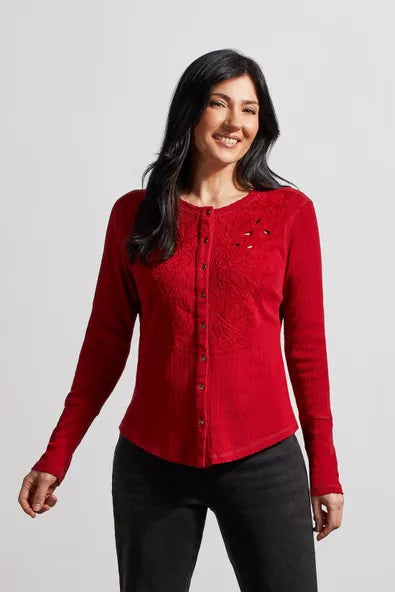 Tribal Embroidered Button-Up Top