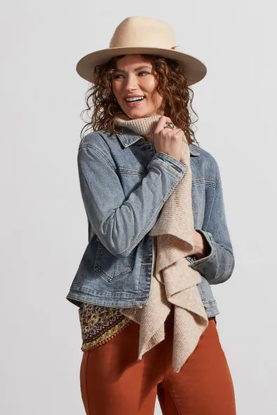 Tribal Knit Shawl Collar Denim Jacket