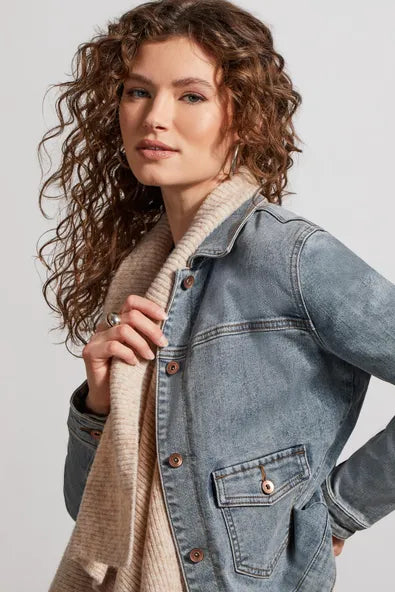 Tribal Knit Shawl Collar Denim Jacket