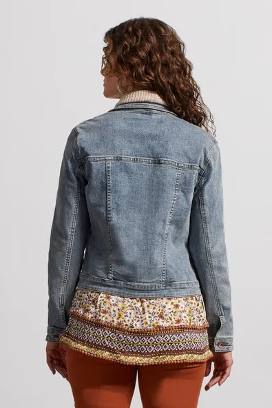 Tribal Knit Shawl Collar Denim Jacket