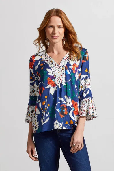 Tribal Combo Print Bell Sleeve Blouse