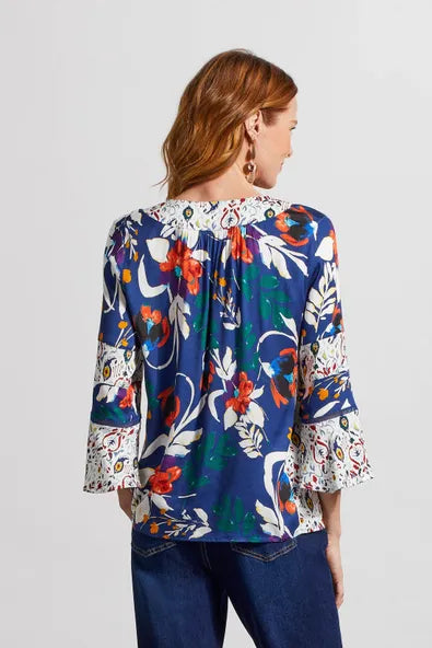 Tribal Combo Print Bell Sleeve Blouse