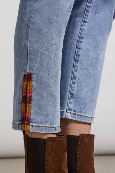 Tribal Audrey Embroidered Side Slit Straight Leg Jeans