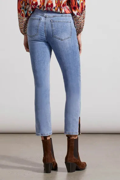 Tribal Audrey Embroidered Side Slit Straight Leg Jeans