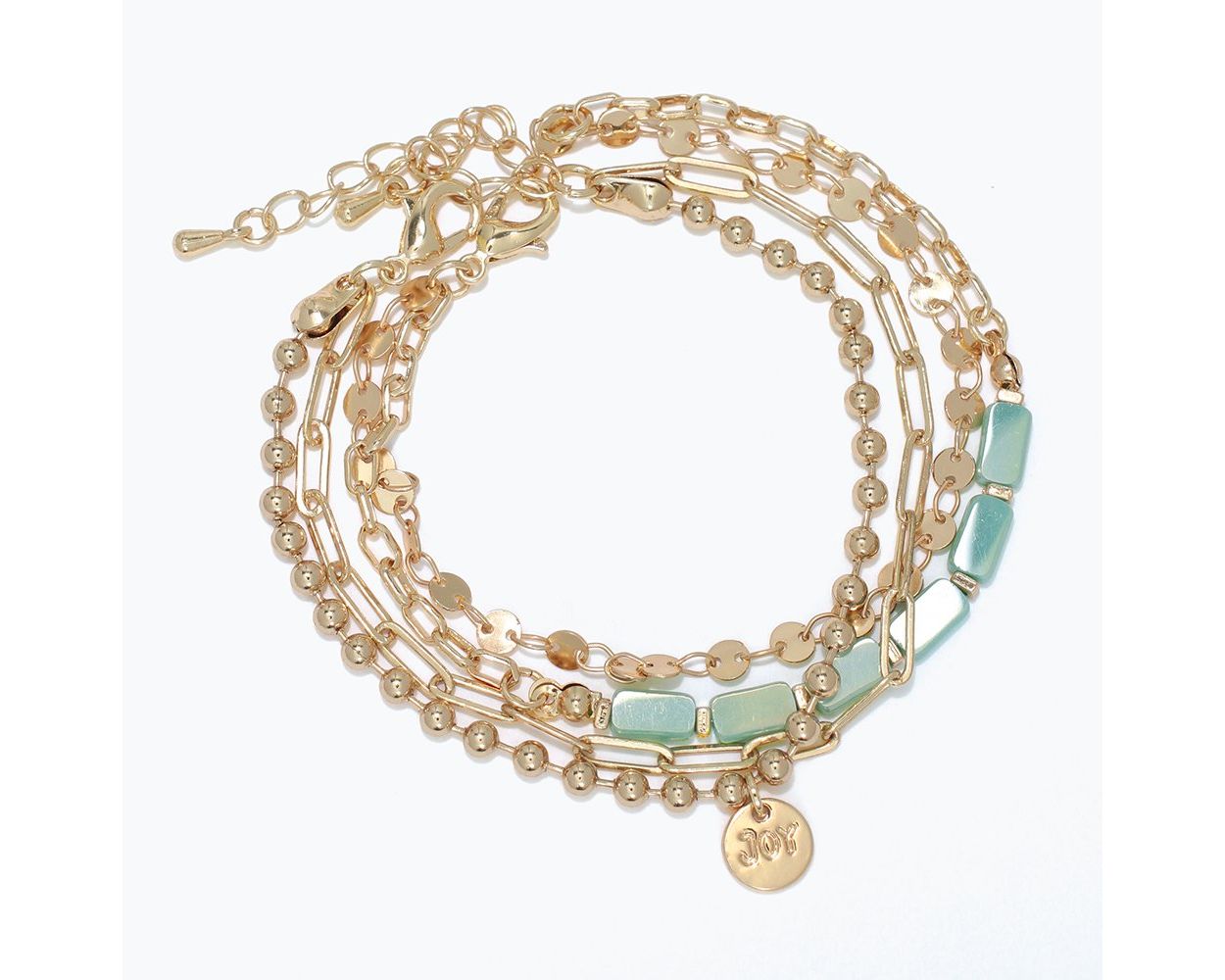 Bracelet-Gold Chains With Aqua Breads