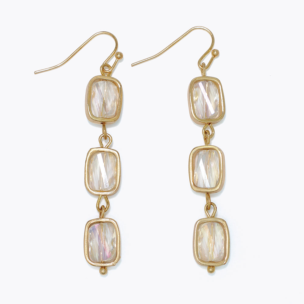 Gold 3 Tier Crystal Drops Earrings