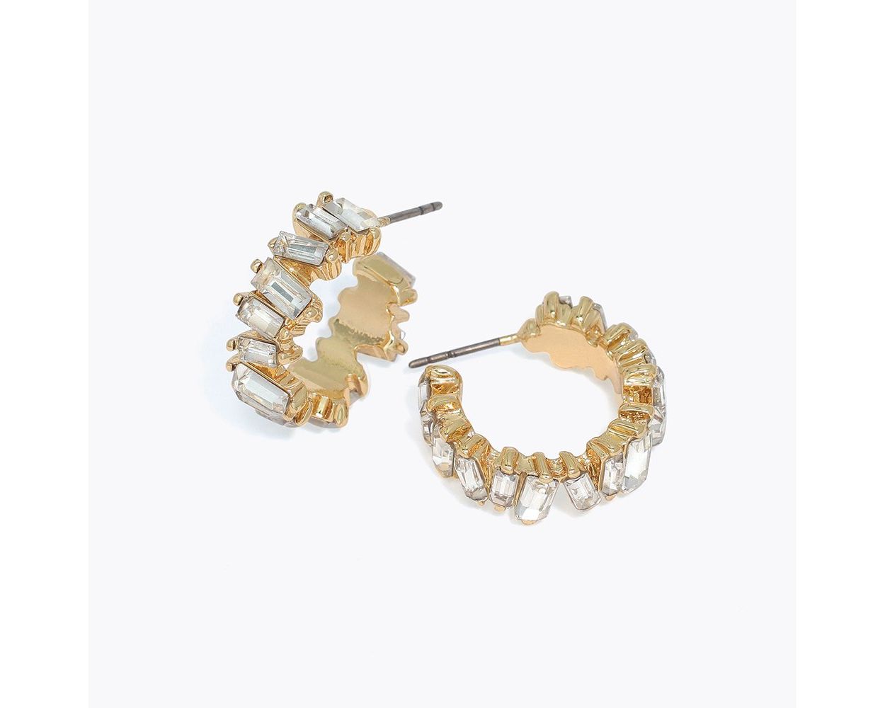 Baguette Crystals In Gold Earrings